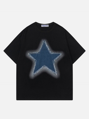 Vert  T Shirts Aelfric Eden Embroidery Denim Star Tee Grise - EON-9412156